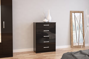 Lynx 5 Drawer Chest - Available in Grey, White, Black, Grey & White, Black & Walnut