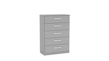 Load image into Gallery viewer, Lynx 5 Drawer Chest - Available in Grey, White, Black, Grey &amp; White, Black &amp; Walnut
