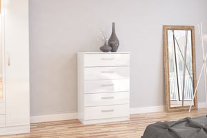 Lynx 5 Drawer Chest - Available in Grey, White, Black, Grey & White, Black & Walnut