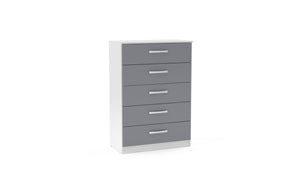 Lynx 5 Drawer Chest - Available in Grey, White, Black, Grey & White, Black & Walnut