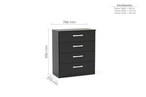 Lynx 4 Drawer Chest - Available in Grey, White, Black, Grey & White