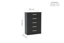 Load image into Gallery viewer, Lynx 5 Drawer Chest - Available in Grey, White, Black, Grey &amp; White, Black &amp; Walnut
