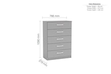 Load image into Gallery viewer, Lynx 5 Drawer Chest - Available in Grey, White, Black, Grey &amp; White, Black &amp; Walnut
