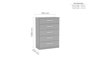 Lynx 5 Drawer Chest - Available in Grey, White, Black, Grey & White, Black & Walnut