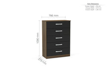 Load image into Gallery viewer, Lynx 5 Drawer Chest - Available in Grey, White, Black, Grey &amp; White, Black &amp; Walnut
