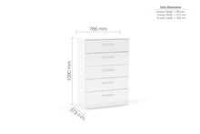 Load image into Gallery viewer, Lynx 5 Drawer Chest - Available in Grey, White, Black, Grey &amp; White, Black &amp; Walnut
