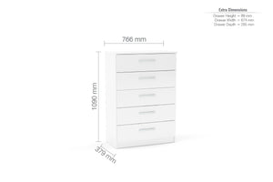 Lynx 5 Drawer Chest - Available in Grey, White, Black, Grey & White, Black & Walnut