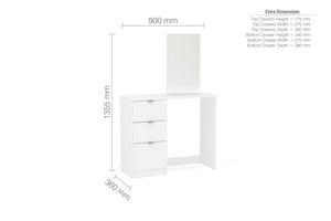 Madison 3 Drawer Dressing Table & Mirror - White