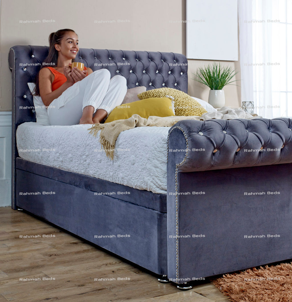 Sleigh (Divan) Bed - Ottoman/Non-Ottoman - Multiple Colour Option