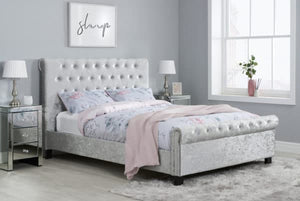 Sienna Fabric Bed Steel Crushed Velvet - Small-Double, Double & KingSize Options Available