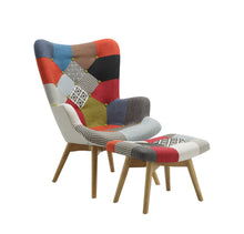 Load image into Gallery viewer, Patchwork Chair &amp; Footstool - Multi Coloured
