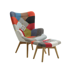 Patchwork Chair & Footstool - Multi Coloured