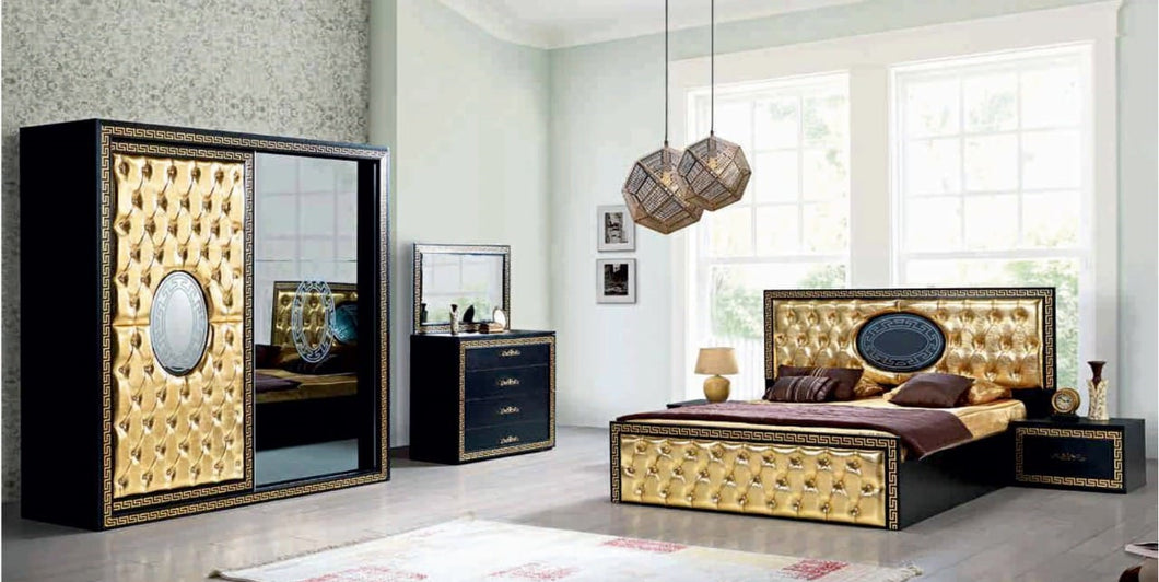 Vegas Bedroom Set - Wardrobe, Dresser & Mirror, x2 Bedside Tables and a Storage (Ottoman) Bed