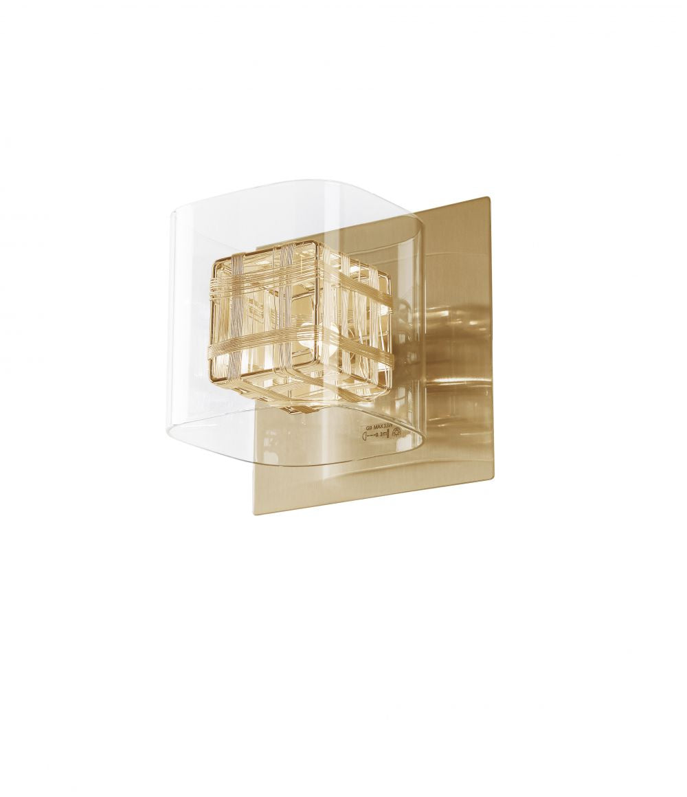 Carrington Glass/Weaved Cube Wall Light Chrome/Gold