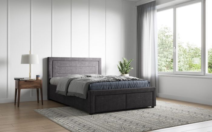 Laura Grey Linen Fabric Drawer Bed - Available in Double or KingSize