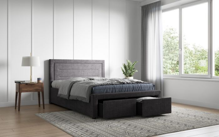 Laura Grey Linen Fabric Drawer Bed - Available in Double or KingSize