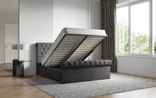 Load image into Gallery viewer, Lola - buttoned Grey Fabric Ottoman Bed - Available in Double or Kingsize
