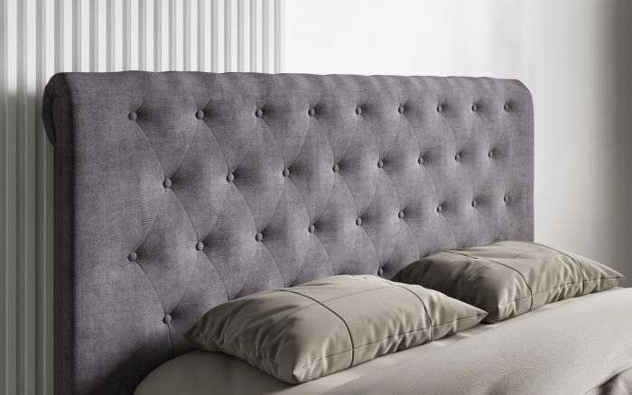 Lola - buttoned Grey Fabric Ottoman Bed - Available in Double or Kingsize