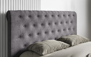 Lola - buttoned Grey Fabric Ottoman Bed - Available in Double or Kingsize