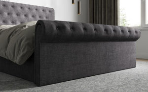 Lola - buttoned Grey Fabric Ottoman Bed - Available in Double or Kingsize