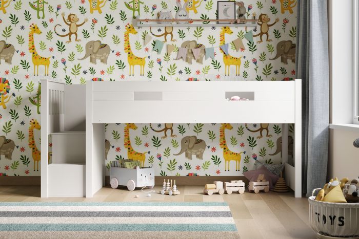 Charlie Mid Sleeper Set With Storage and Staircase - Available in White or Grey