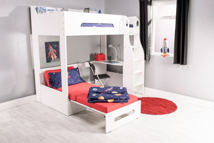 Cosmic High Sleeper Bed With Futon - White