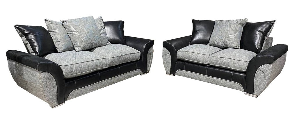 Lawson 3+2 Black And Grey Polyester Fabric Sofa Set With Snake Outline With Chrome Legs