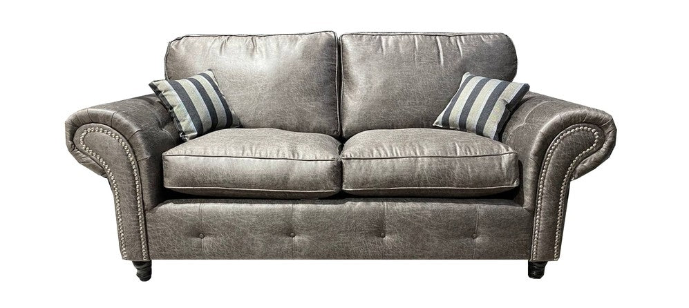 Oakland 3+2 Buffalo Grey Buffalo Faux Leather With Subtle Button Detailing And Chrome Legs