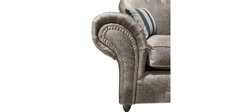 Oakland 3+2 Buffalo Grey Buffalo Faux Leather With Subtle Button Detailing And Chrome Legs
