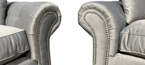 Oakland 3+2 Silver Plush Velvet Fabric Sofa Set With Subtle Button Detailing And Chrome Legs