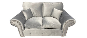 Oakland 3+2 Silver Plush Velvet Fabric Sofa Set With Subtle Button Detailing And Chrome Legs