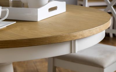 Davenport Pedestal (Round) Dining Table - Ivory & Oak - 106cmW x 75cmH