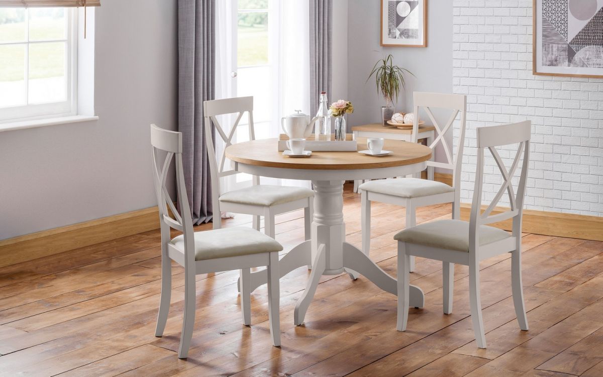 Davenport Pedestal (Round) Dining Table - Oak & Elephant Grey - 106cmW x 75cmH