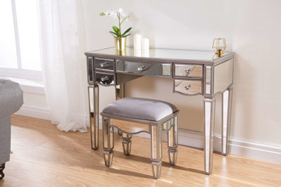 Elysee 5 Drawer Dressing Table - Glass Mirrored