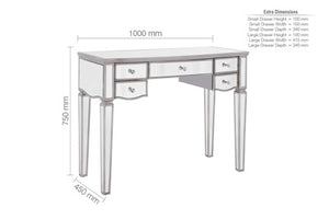 Elysee 5 Drawer Dressing Table - Glass Mirrored