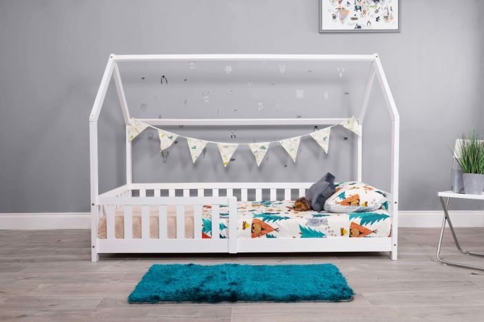 White Wooden Explorer Playhouse With Rails - Single Bed