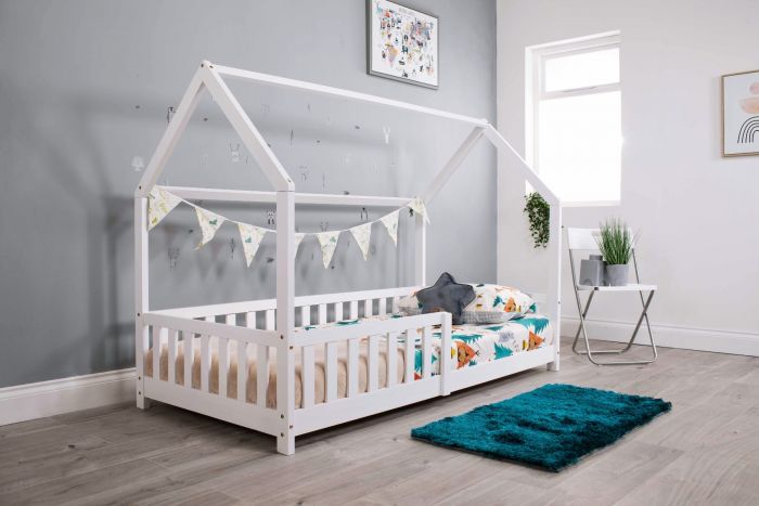 White Wooden Explorer Playhouse With Rails - Single Bed