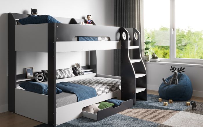 Flick Bunk Bed With Storage - Colour Options White or Grey or Oak