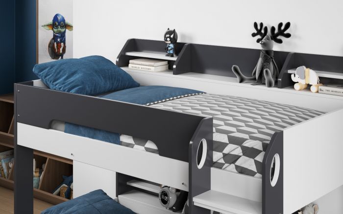 Flick Bunk Bed With Storage - Colour Options White or Grey or Oak