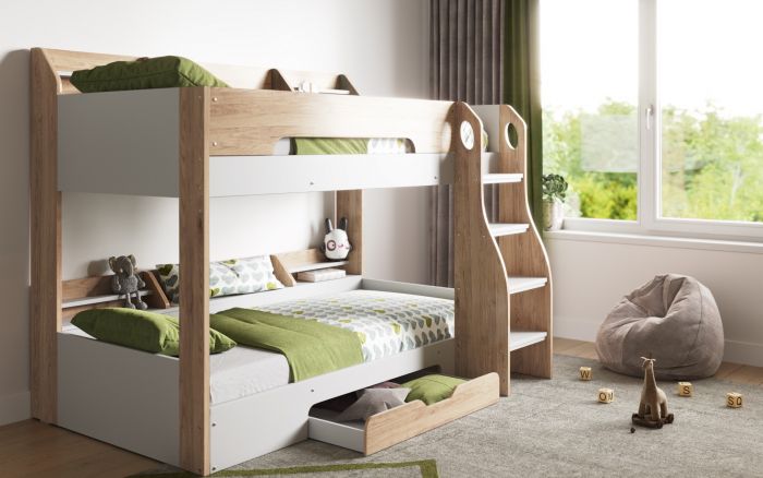 Flick Bunk Bed With Storage - Colour Options White or Grey or Oak