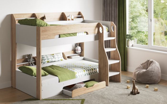 Flick Bunk Bed With Storage - Colour Options White or Grey or Oak