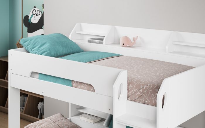 Flick Bunk Bed With Storage - Colour Options White or Grey or Oak