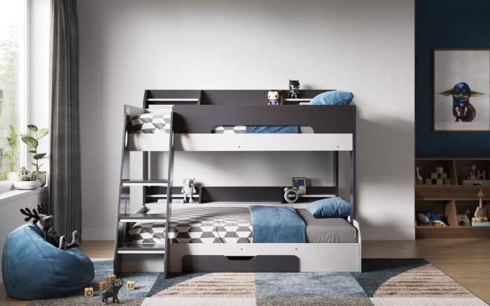 Flick Triple Bunk Bed With Storage - Colour Option White, Grey or Oak