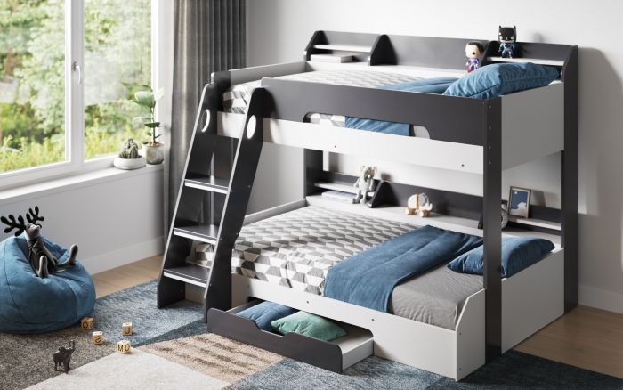 Flick Triple Bunk Bed With Storage - Colour Option White, Grey or Oak