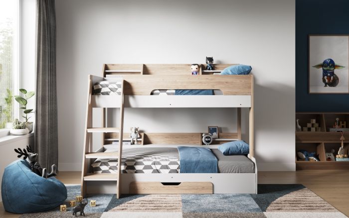 Flick Triple Bunk Bed With Storage - Colour Option White, Grey or Oak