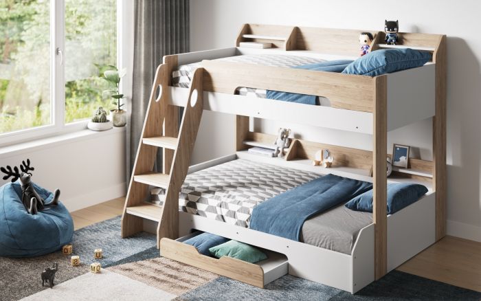 Flick Triple Bunk Bed With Storage - Colour Option White, Grey or Oak
