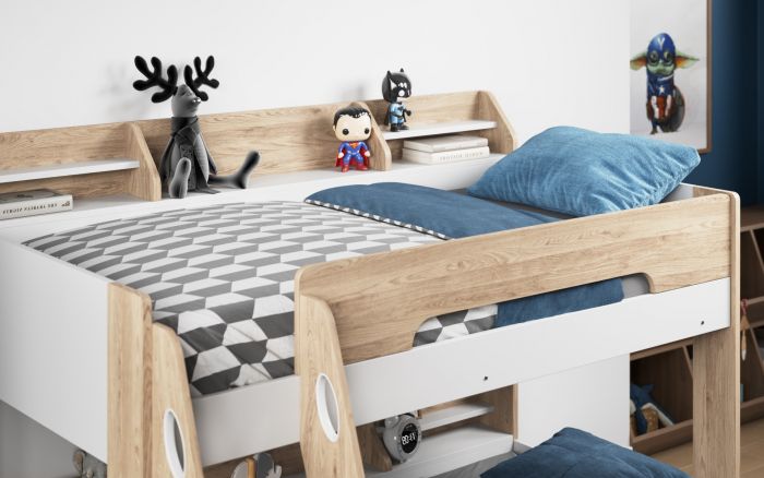 Flick Triple Bunk Bed With Storage - Colour Option White, Grey or Oak