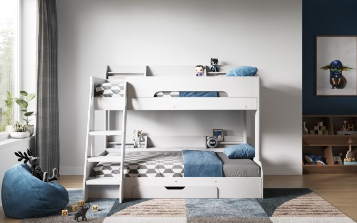 Flick Triple Bunk Bed With Storage - Colour Option White, Grey or Oak