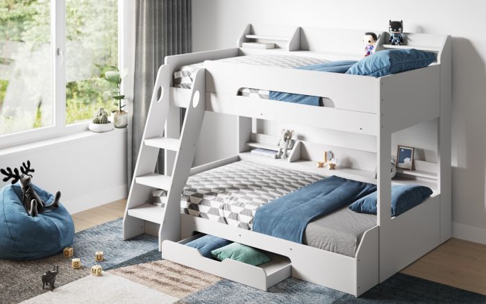Flick Triple Bunk Bed With Storage - Colour Option White, Grey or Oak