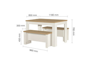 Highgate Dining Table & Bench Set - Available in Grey & Oak, Navy Blue & Oak, Cream & Oak